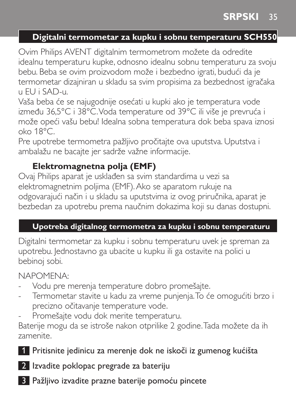 Srpski, Elektromagnetna polja (emf) | Philips SCH550 User Manual | Page 35 / 40