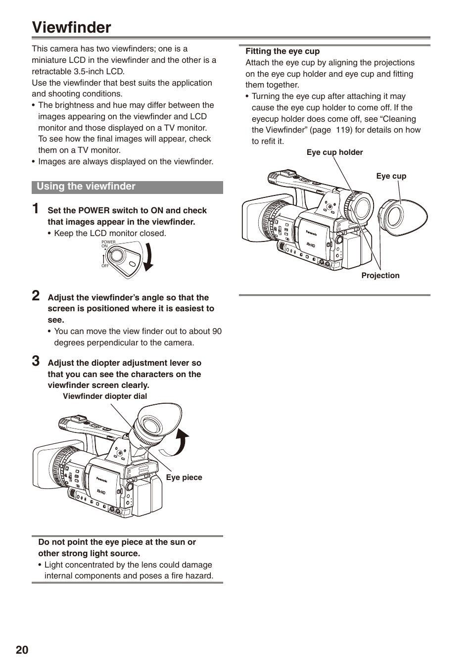 Viewfinder, Using the viewfinder | Philips P2HD AG-HPX170P User Manual | Page 20 / 128