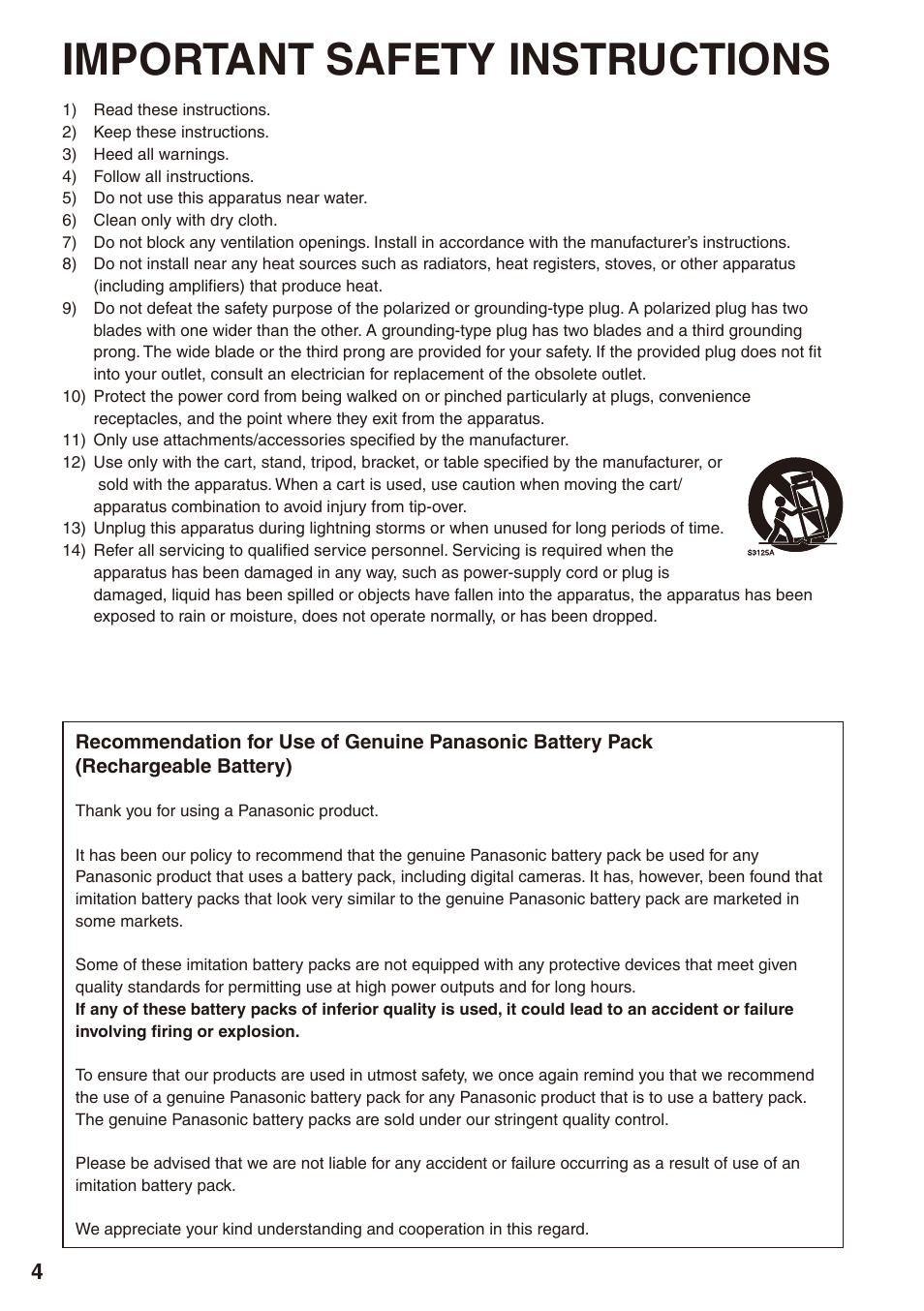 Important safety instructions | Philips P2HD AG-HPX170P User Manual | Page 4 / 128