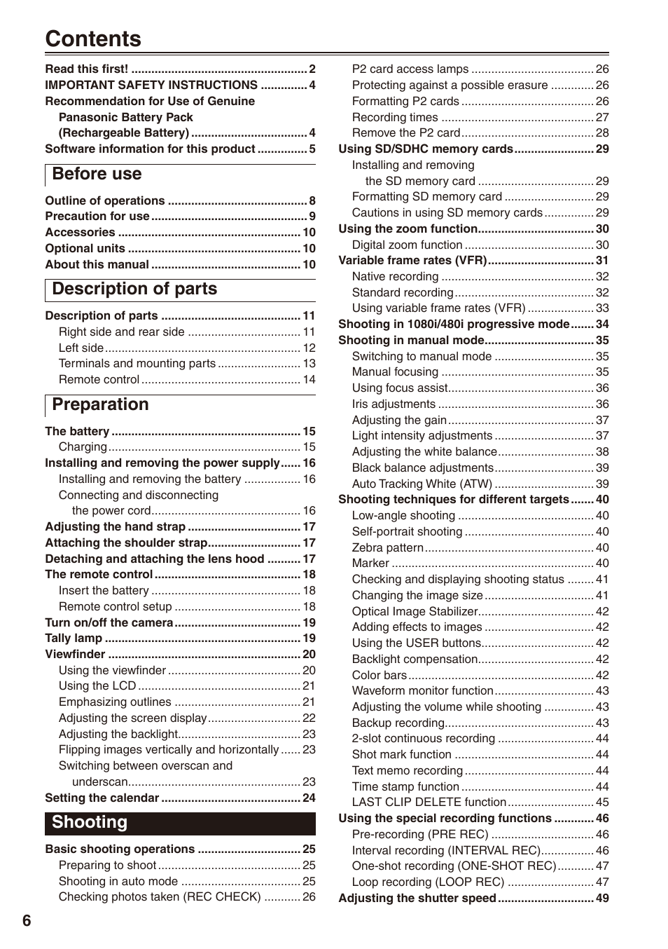 Philips P2HD AG-HPX170P User Manual | Page 6 / 128