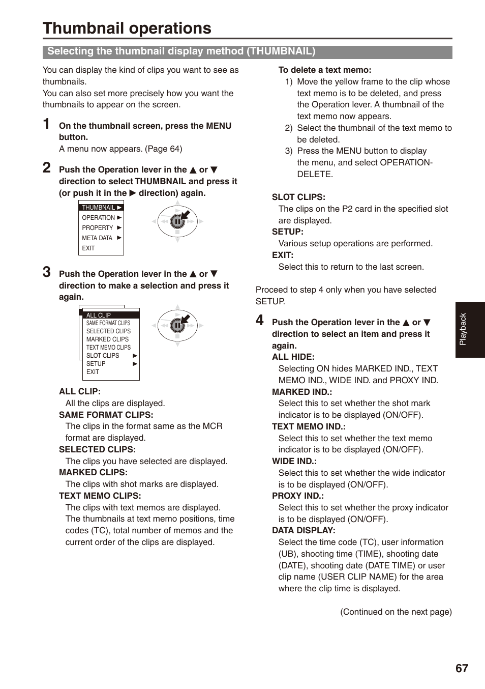 Thumbnail operations, Selecting the thumbnail display method (thumbnail), Selecting the thumbnail display method | Thumbnail) | Philips P2HD AG-HPX170P User Manual | Page 67 / 128