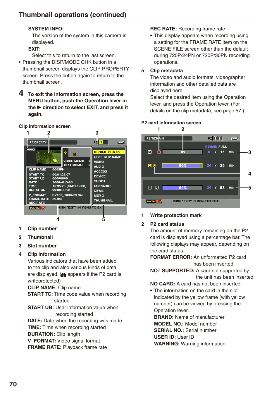 Thumbnail operations (continued) | Philips P2HD AG-HPX170P User Manual | Page 70 / 128