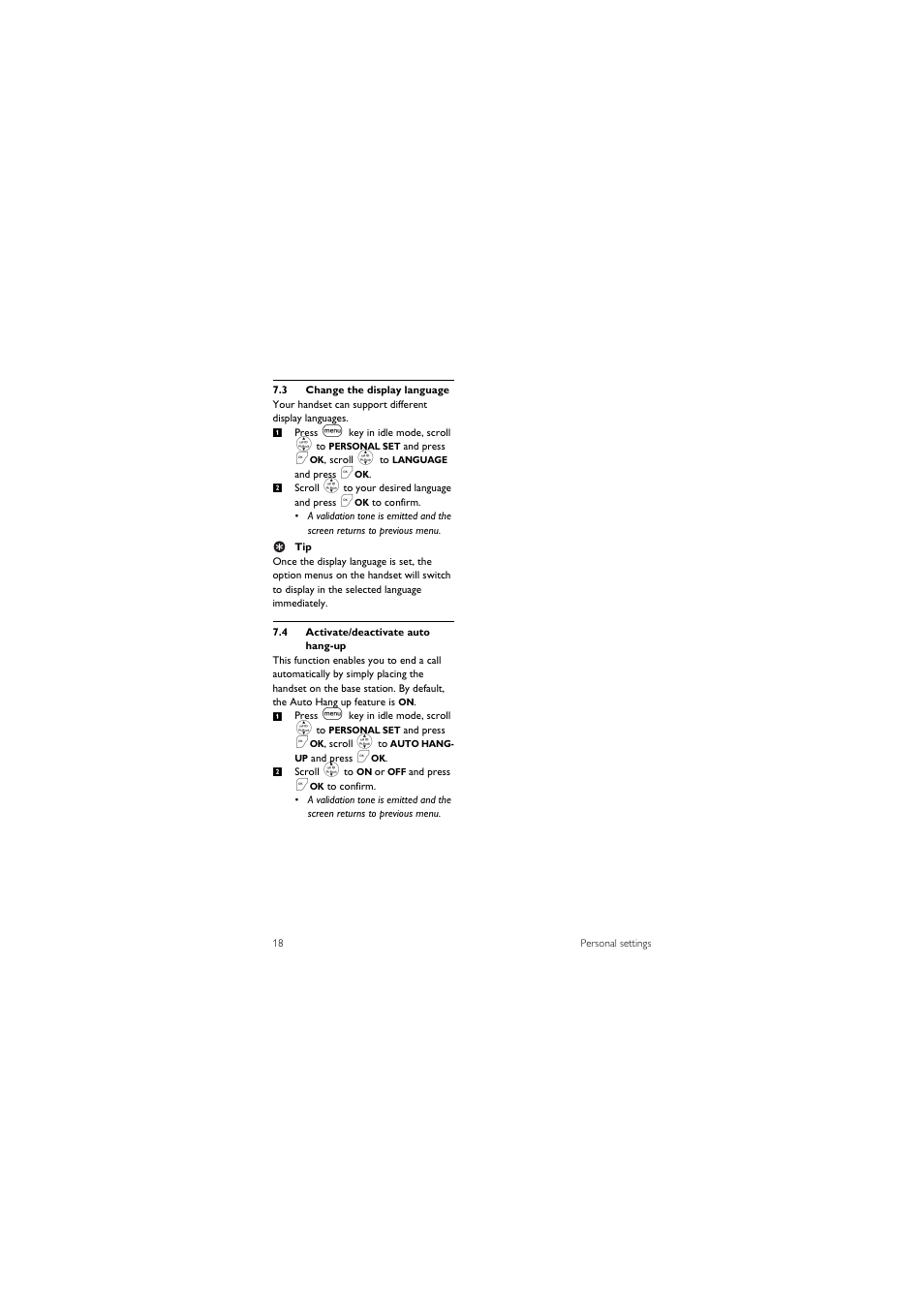 3 change the display language, 4 activate/deactivate auto hang-up | Philips CD 1550 User Manual | Page 20 / 26