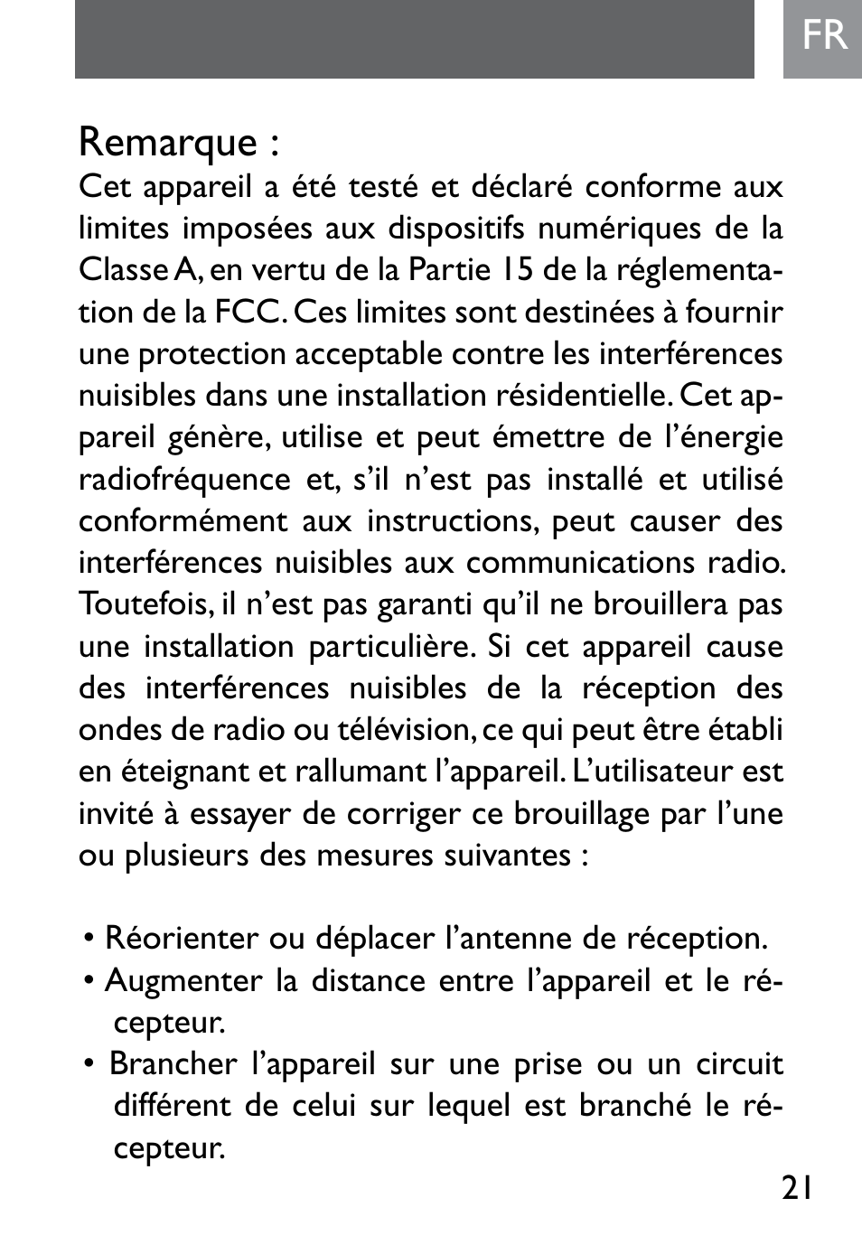 Fr remarque | Philips SJM2302 User Manual | Page 21 / 24