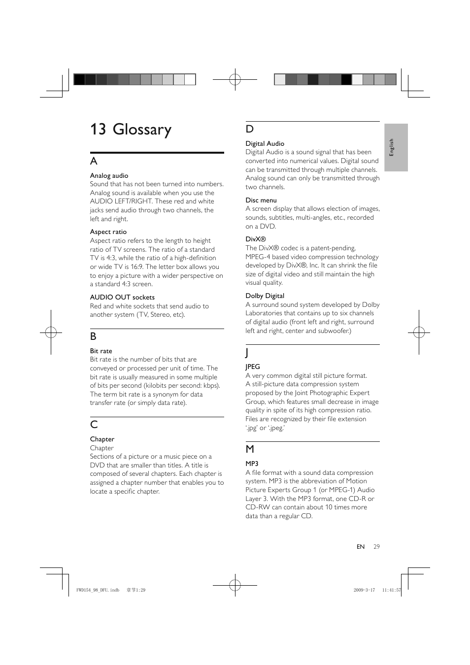 13 glossary | Philips FWD154/98 User Manual | Page 30 / 32