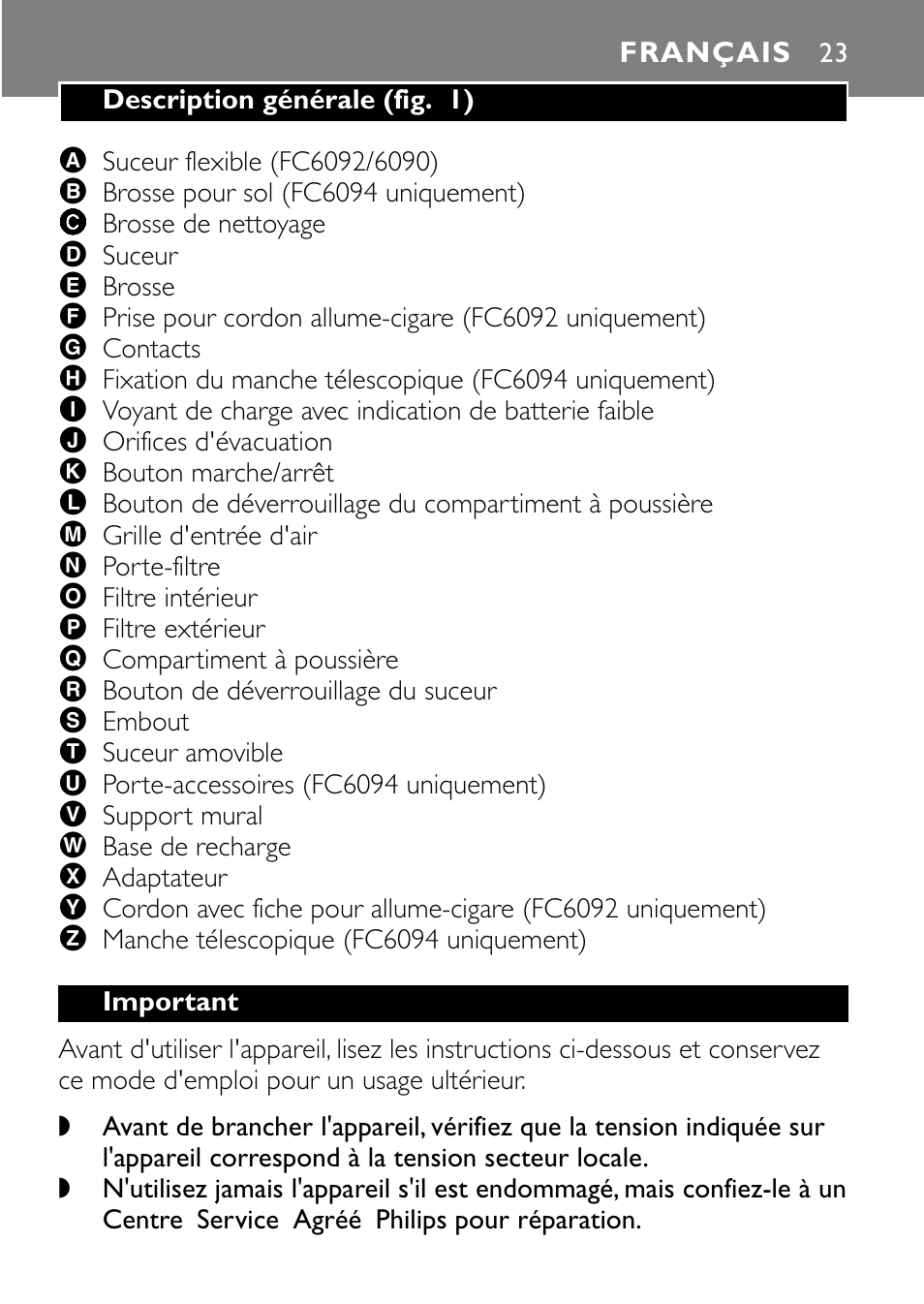 Français 23 | Philips FC6090 User Manual | Page 23 / 116