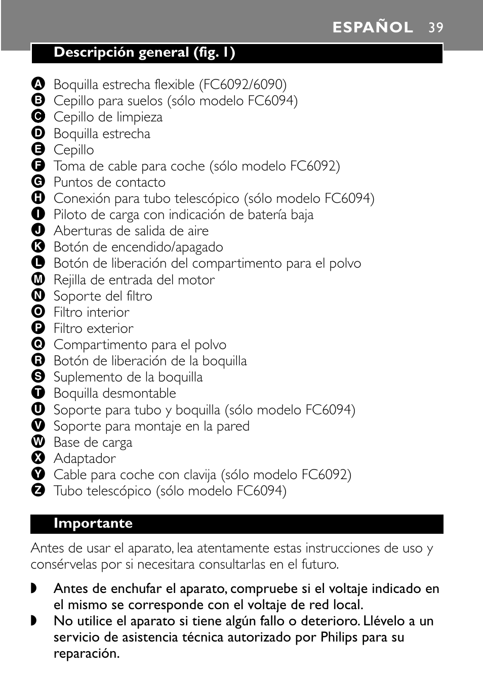 Español 39 | Philips FC6090 User Manual | Page 39 / 116