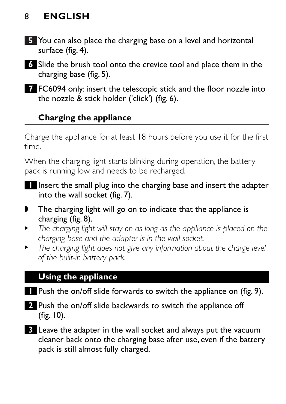 Philips FC6090 User Manual | Page 8 / 116