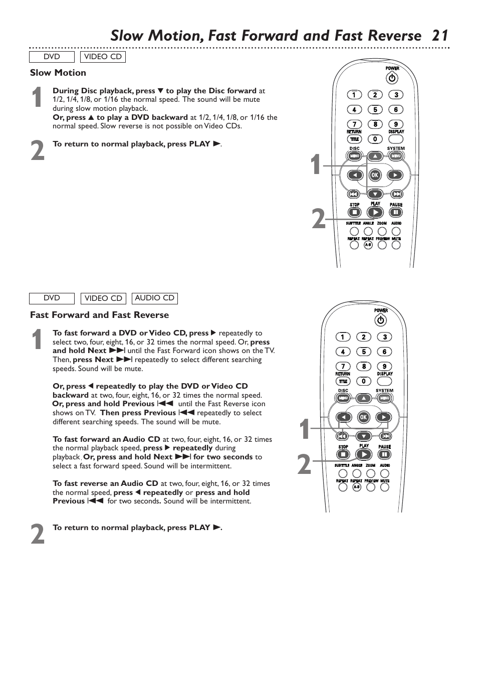 Slow motion, fast forward and fast reverse 21 | Philips DVD726v2 User Manual | Page 21 / 52