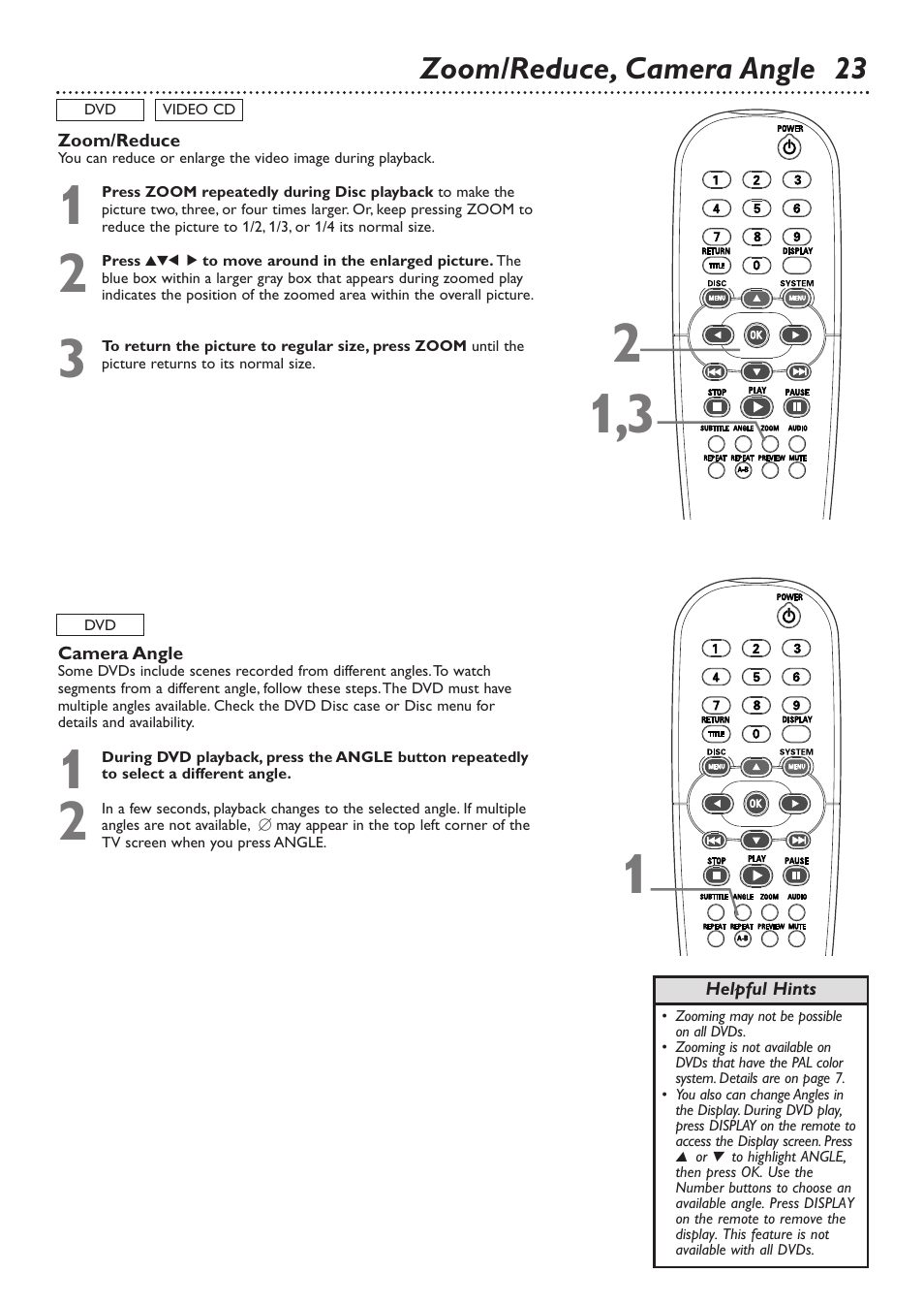 Zoom/reduce, camera angle 23 | Philips DVD726v2 User Manual | Page 23 / 52