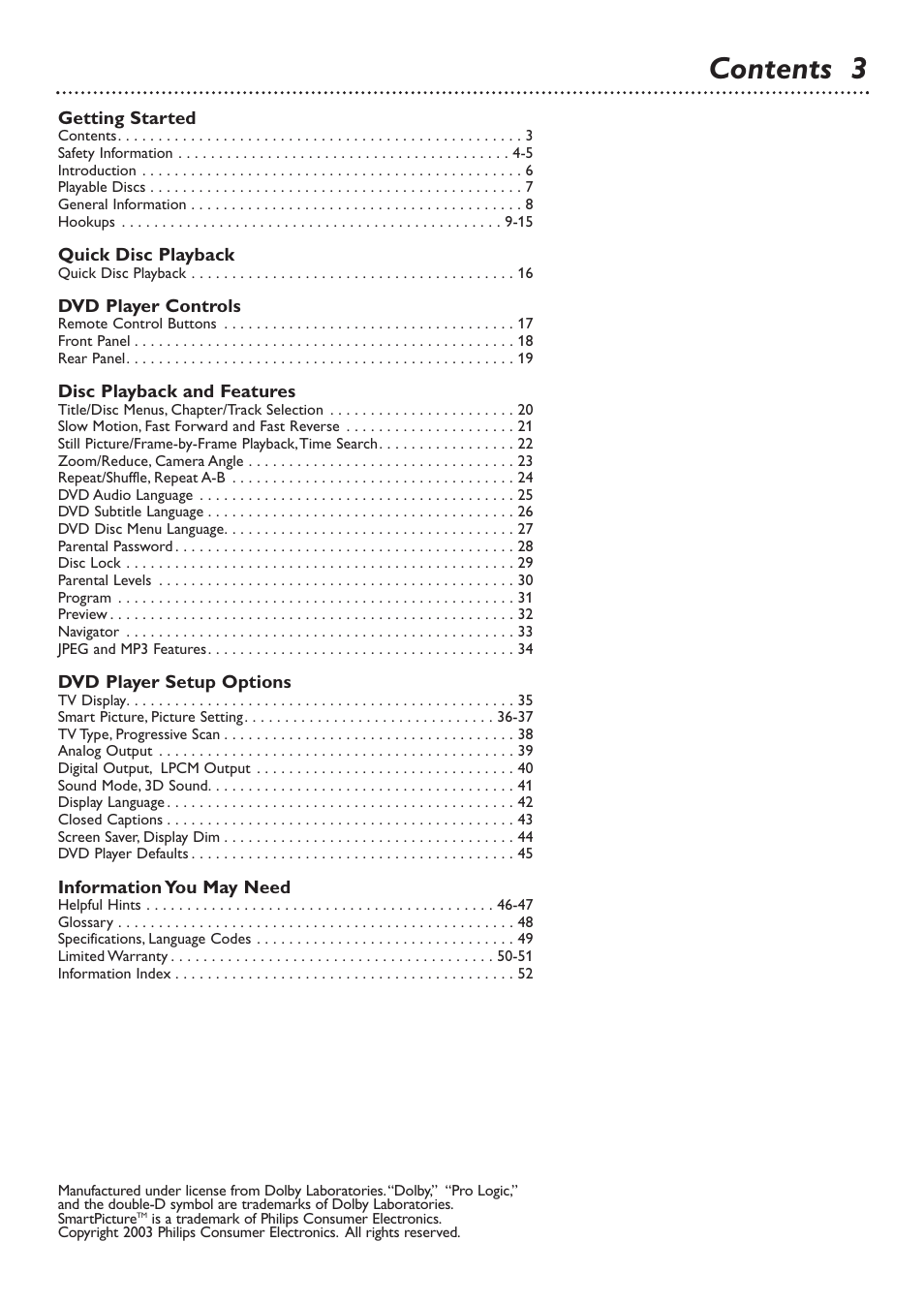 Contents 3 | Philips DVD726v2 User Manual | Page 3 / 52