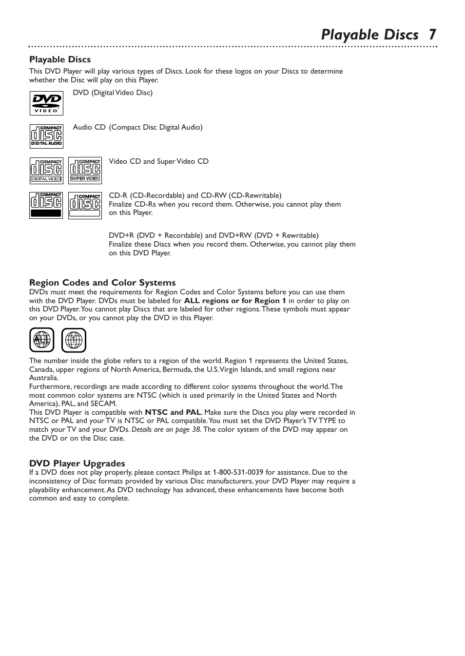 Playable discs 7 | Philips DVD726v2 User Manual | Page 7 / 52