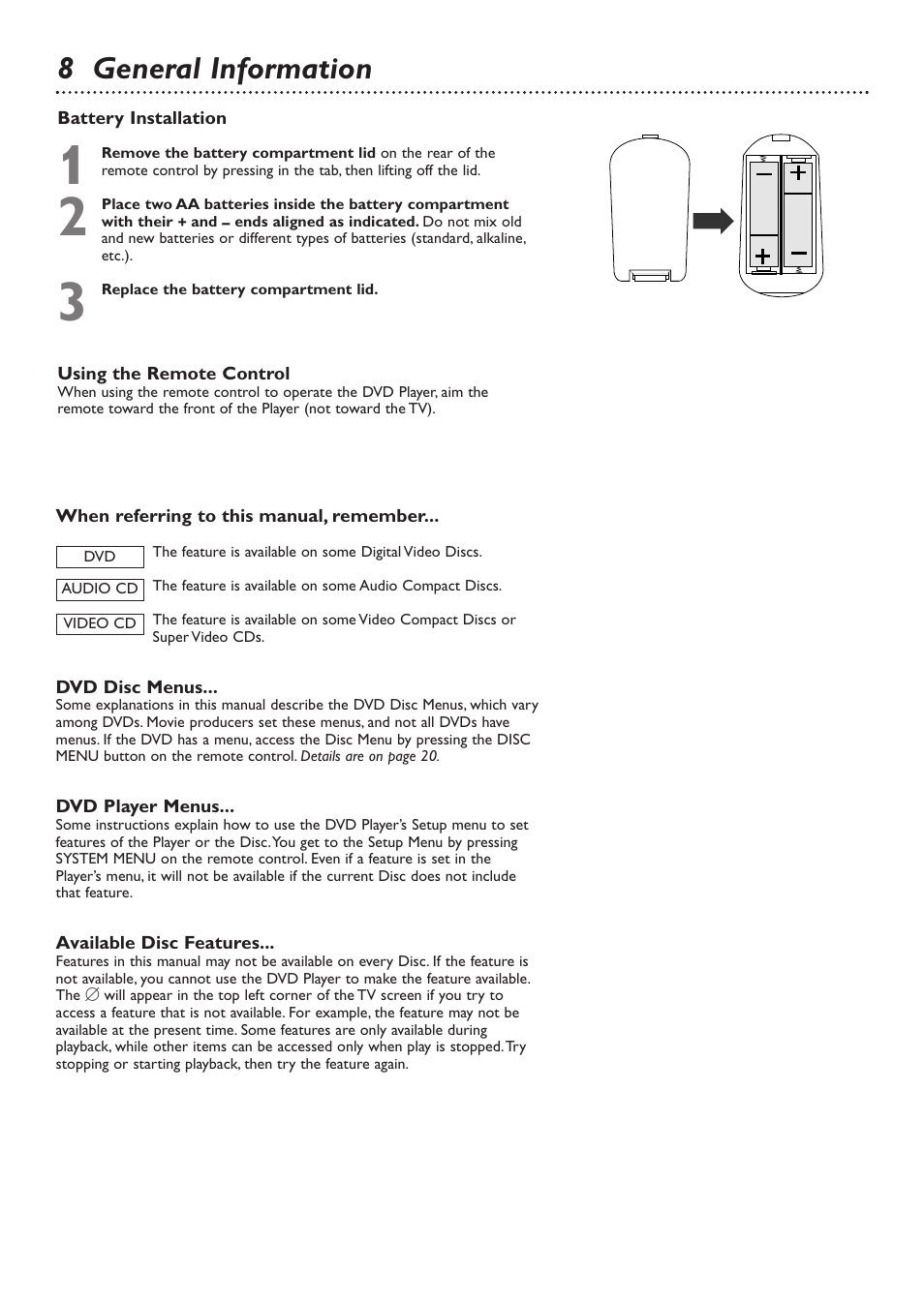 8 general information | Philips DVD726v2 User Manual | Page 8 / 52