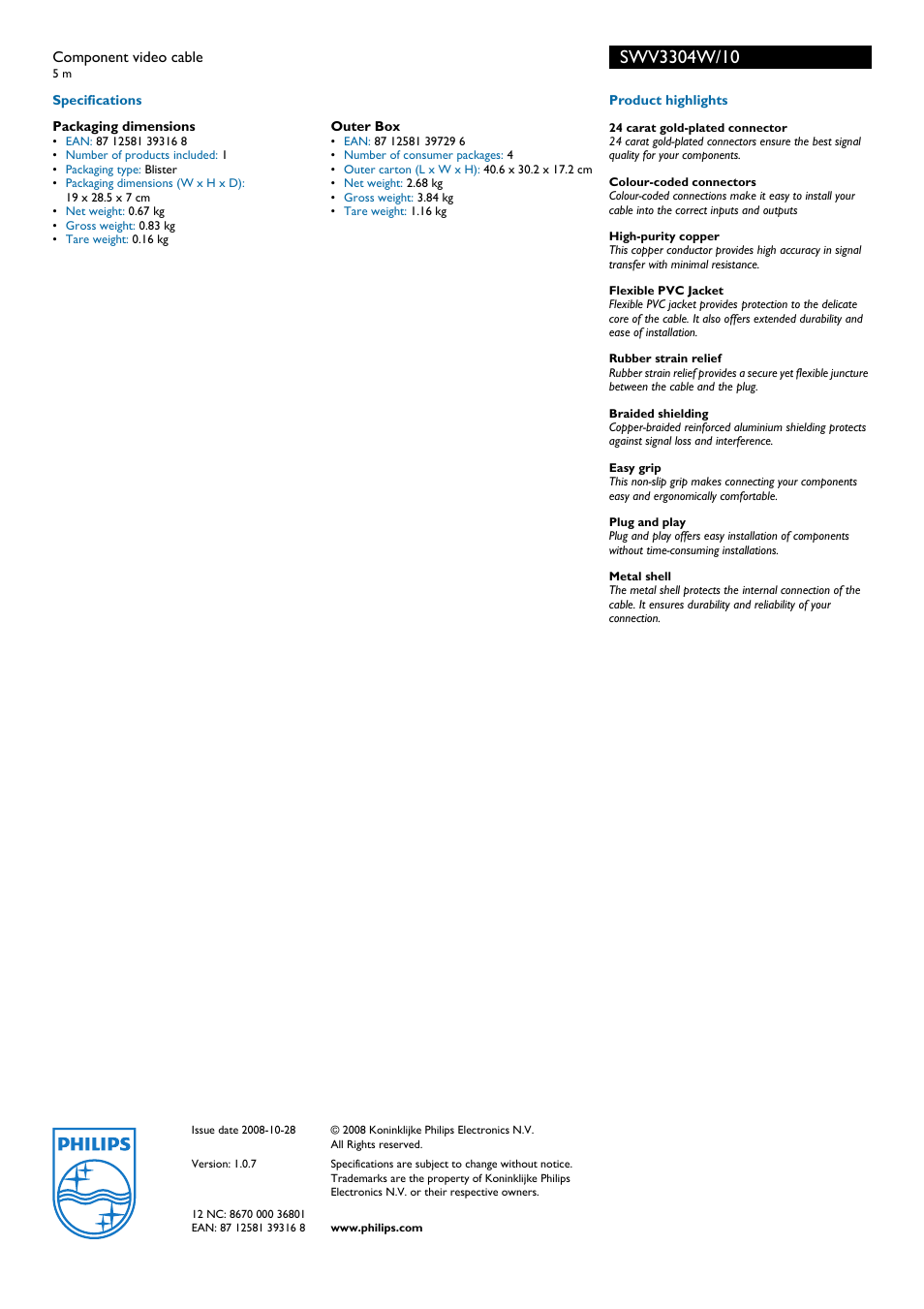 Philips 5 m SWV3304W/10 User Manual | Page 2 / 2