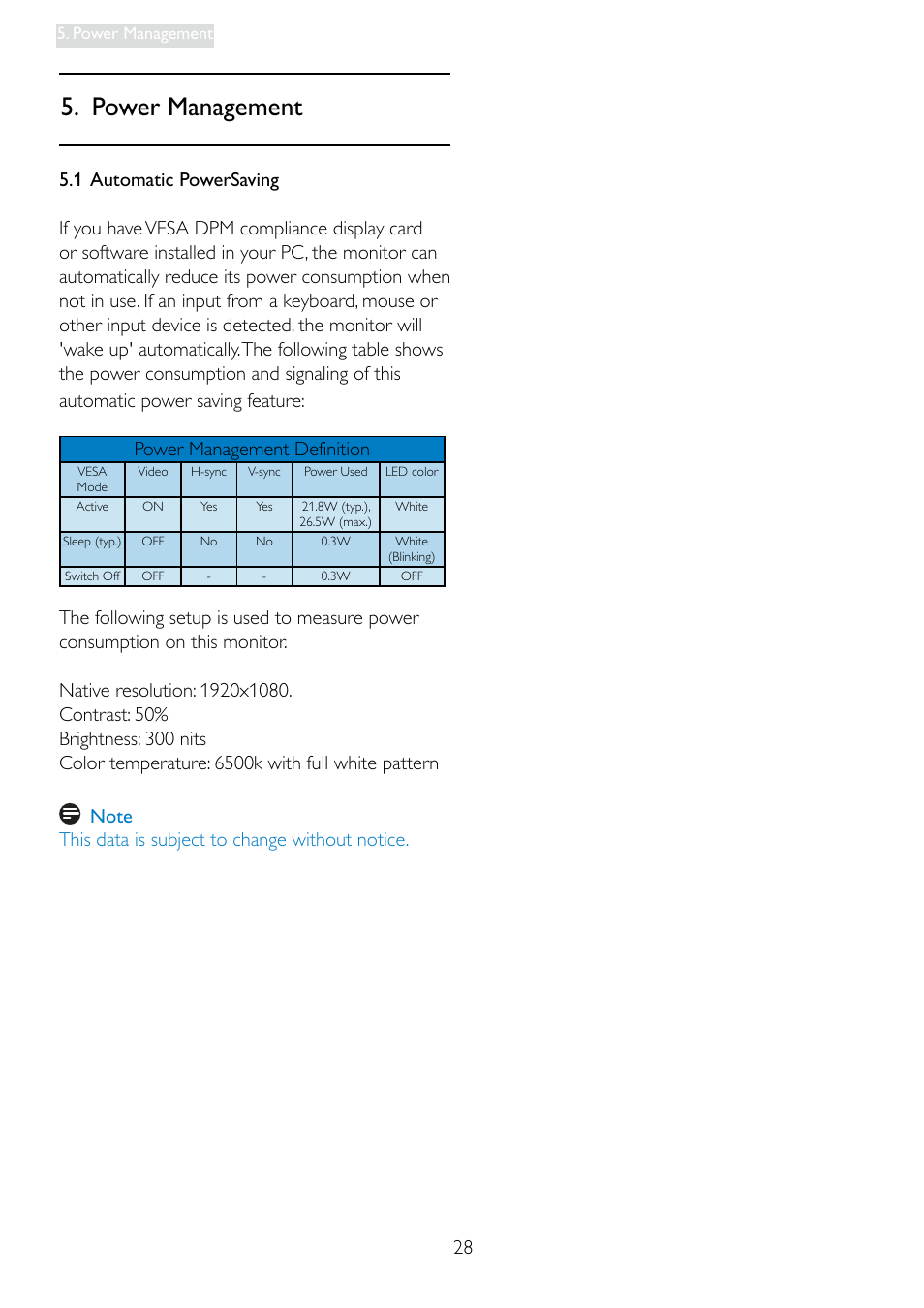 Power management | Philips 248X3LF User Manual | Page 30 / 47