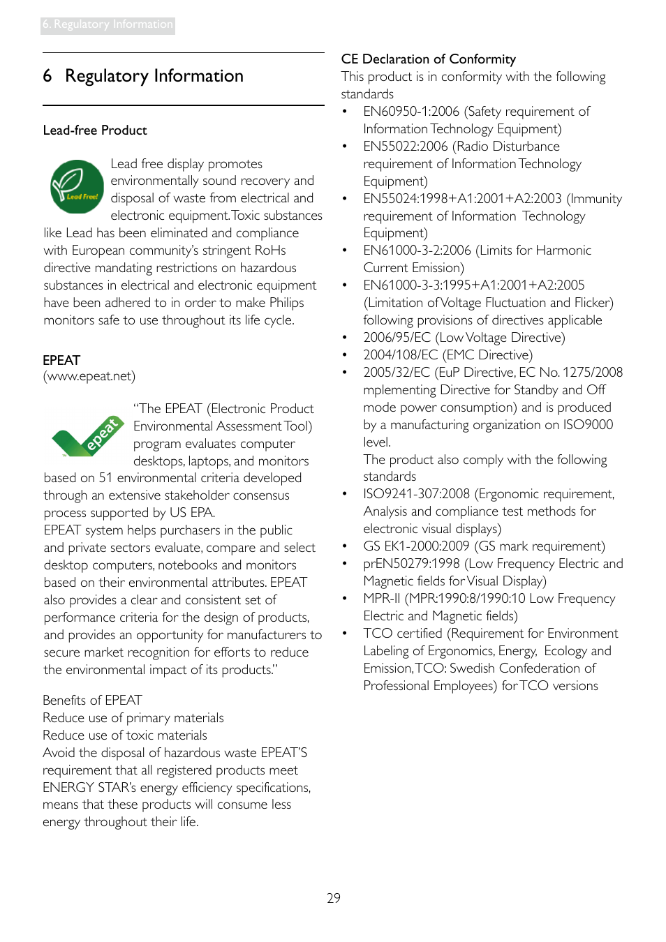 6 regulatory information | Philips 248X3LF User Manual | Page 31 / 47