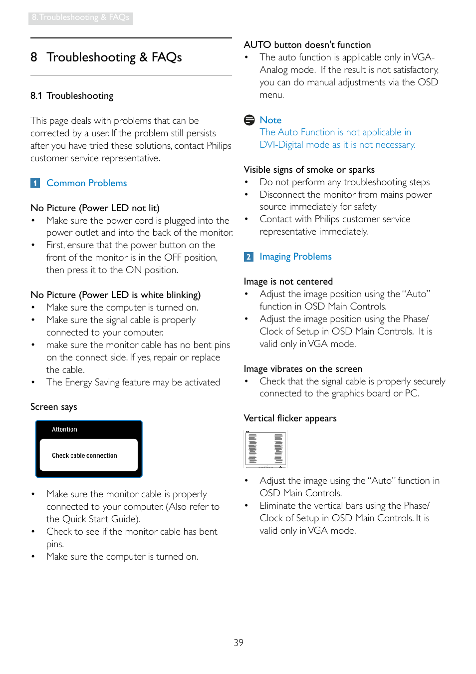 8 troubleshooting & faqs | Philips 248X3LF User Manual | Page 41 / 47