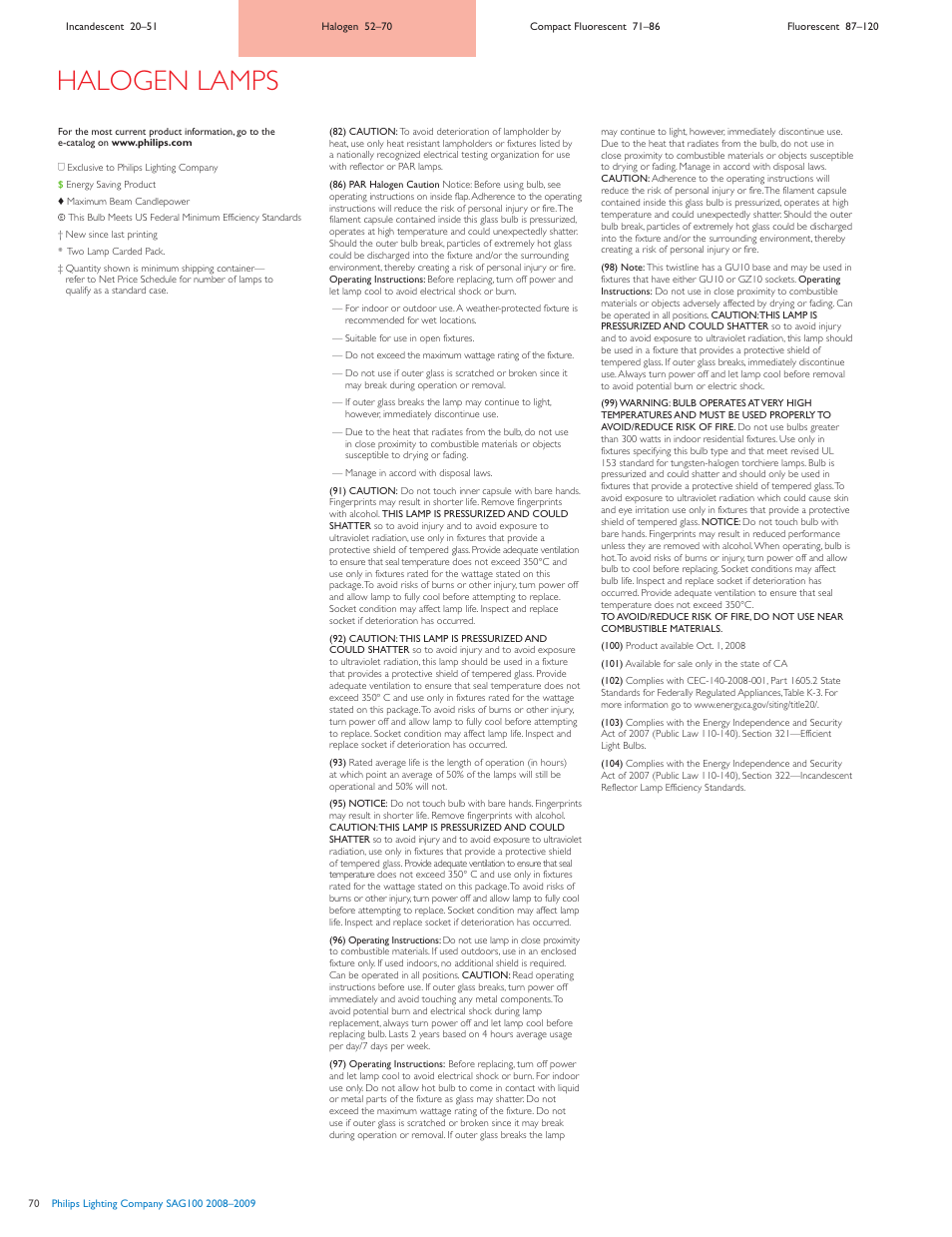 Halogen lamps | Philips SAG100 User Manual | Page 19 / 19