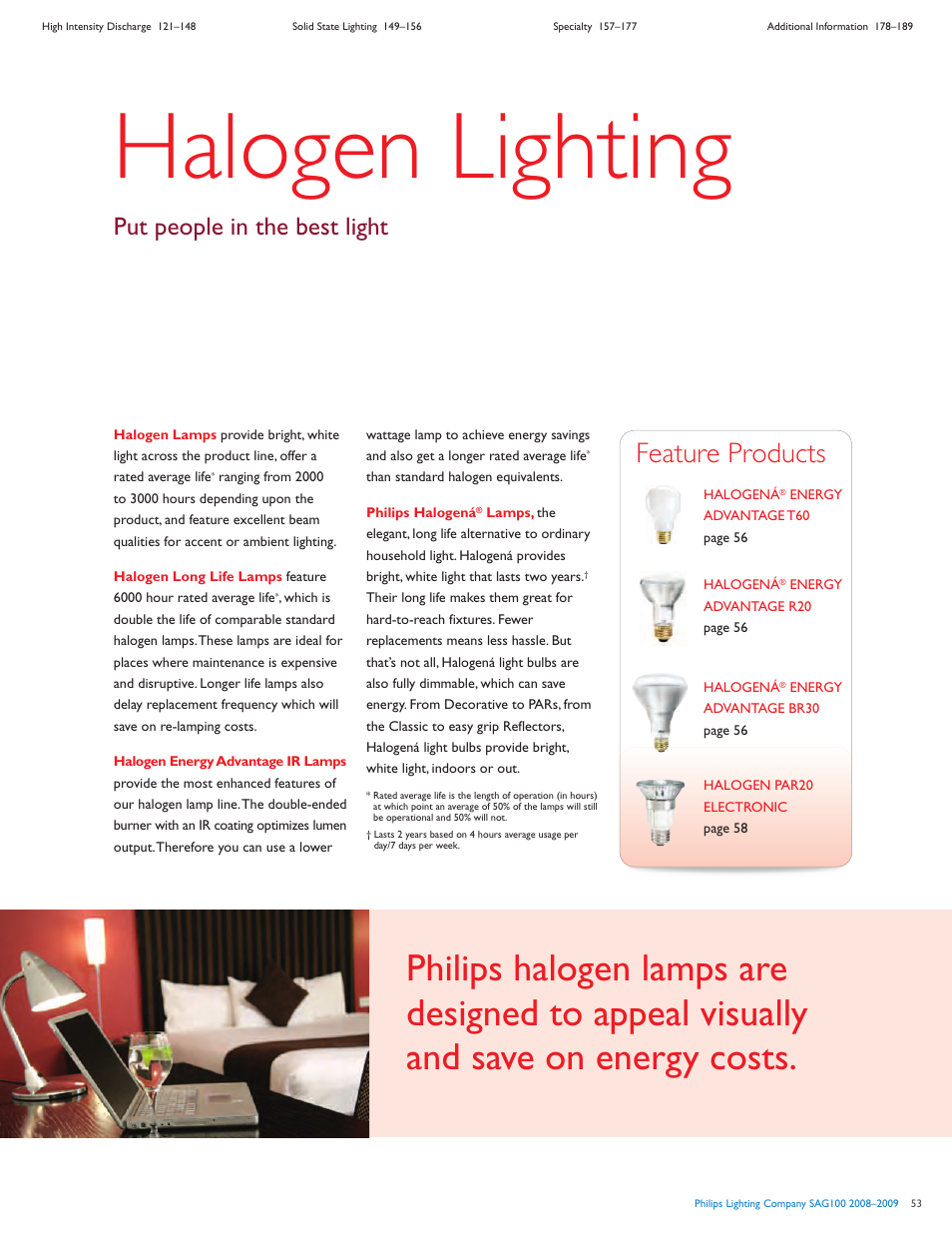 Halogen lighting, Feature products, Put people in the best light | Philips SAG100 User Manual | Page 2 / 19