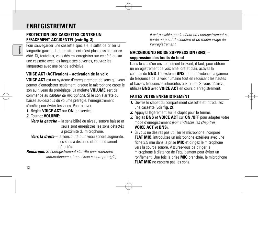 Enregistrement | Philips AQ6345/00 User Manual | Page 12 / 60