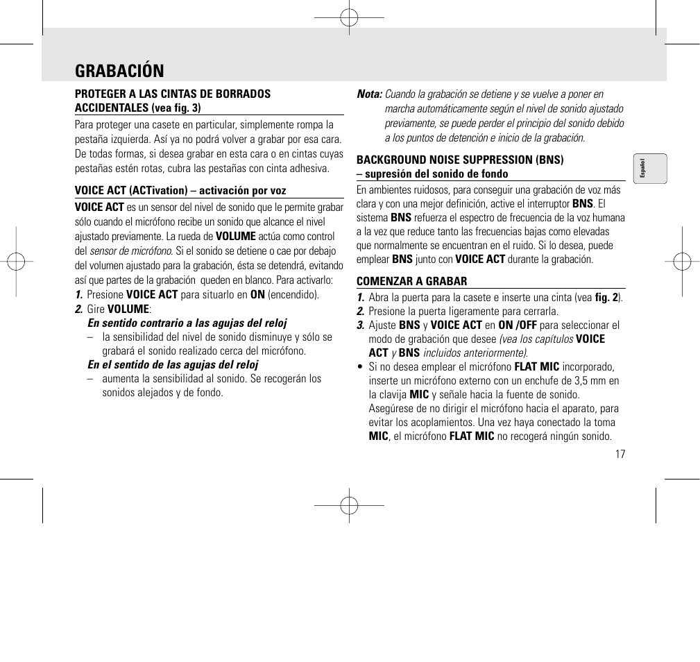 Grabación | Philips AQ6345/00 User Manual | Page 17 / 60