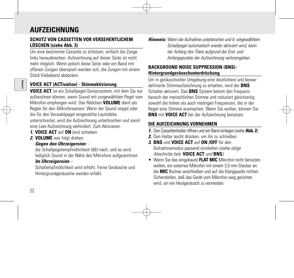 Aufzeichnung | Philips AQ6345/00 User Manual | Page 22 / 60