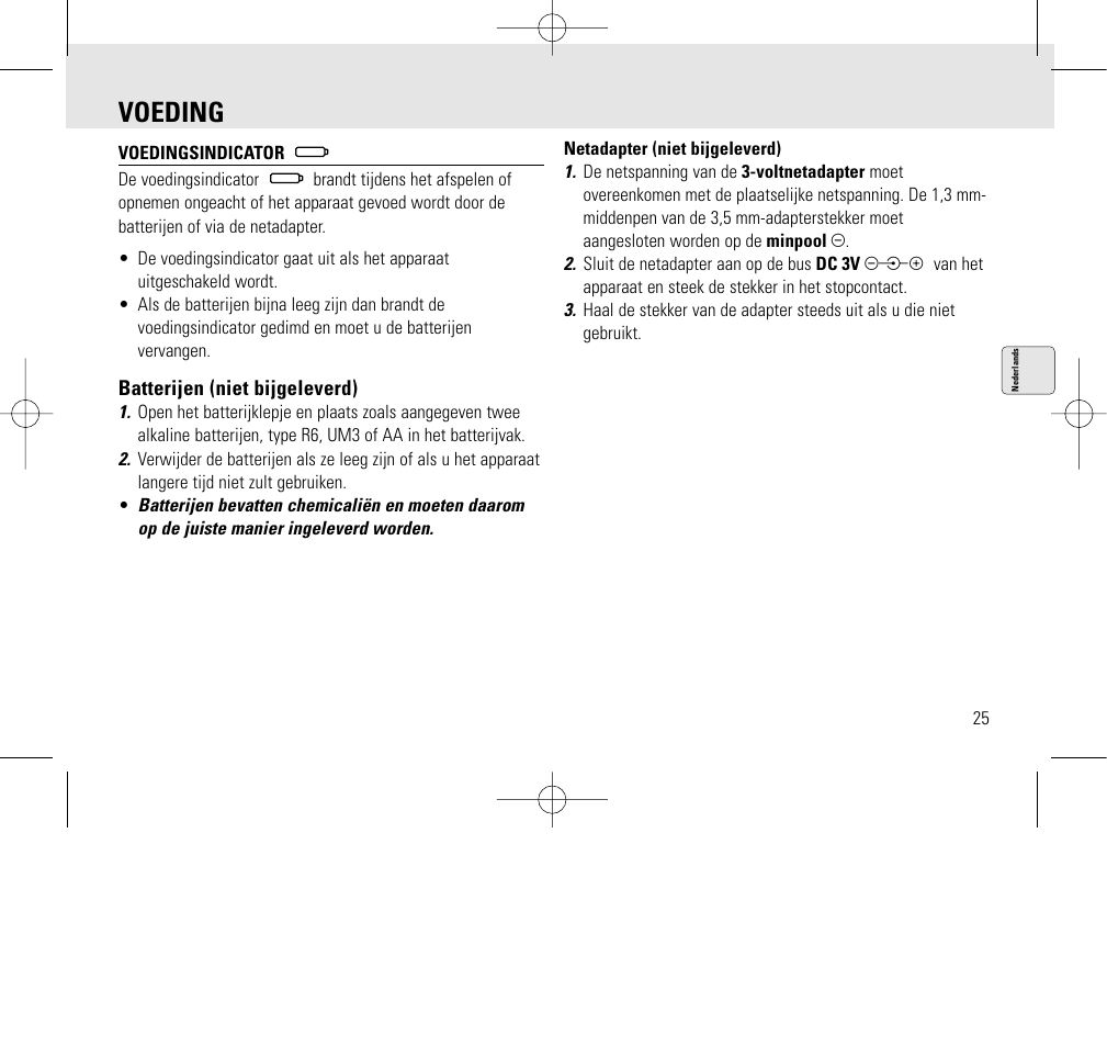 Voeding | Philips AQ6345/00 User Manual | Page 25 / 60