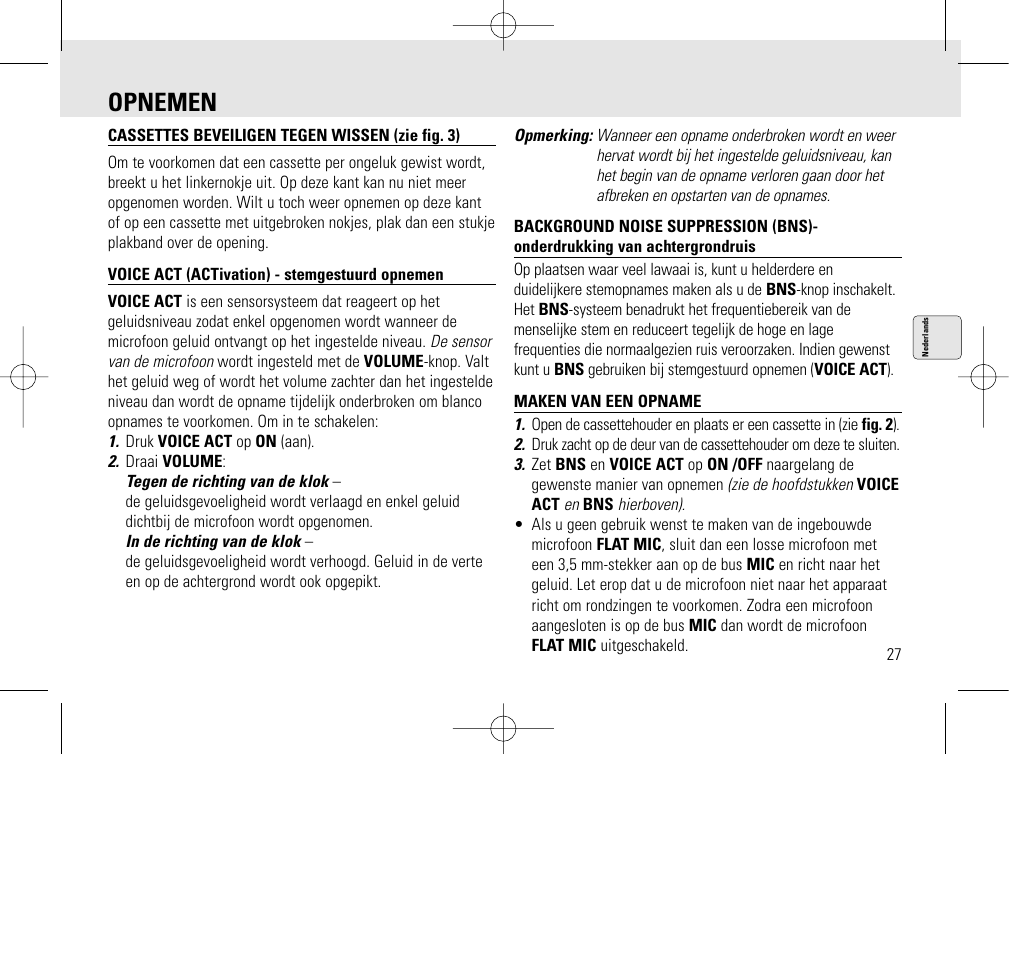 Opnemen | Philips AQ6345/00 User Manual | Page 27 / 60