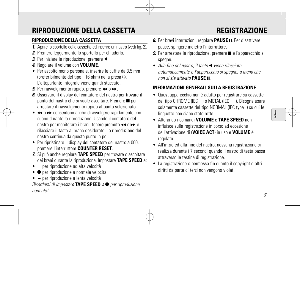 Riproduzione della cassetta registrazione | Philips AQ6345/00 User Manual | Page 31 / 60