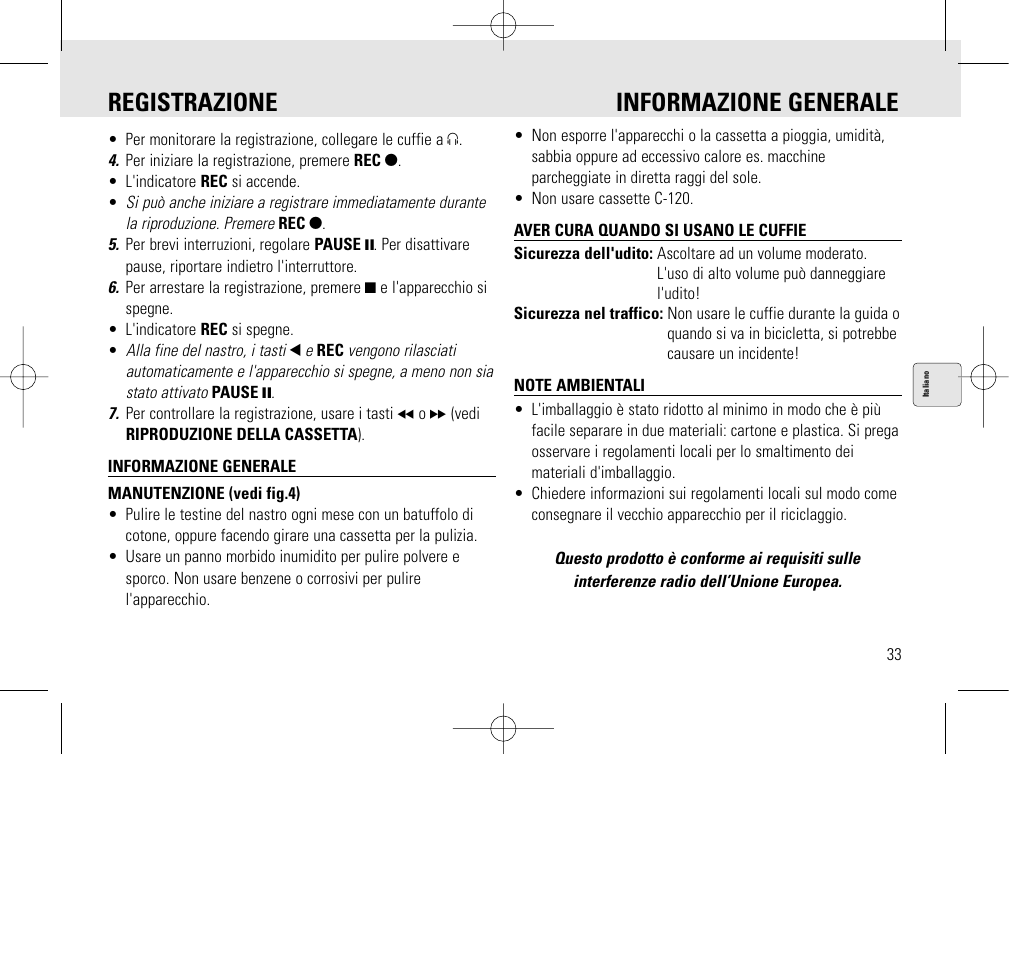 Registrazione informazione generale | Philips AQ6345/00 User Manual | Page 33 / 60