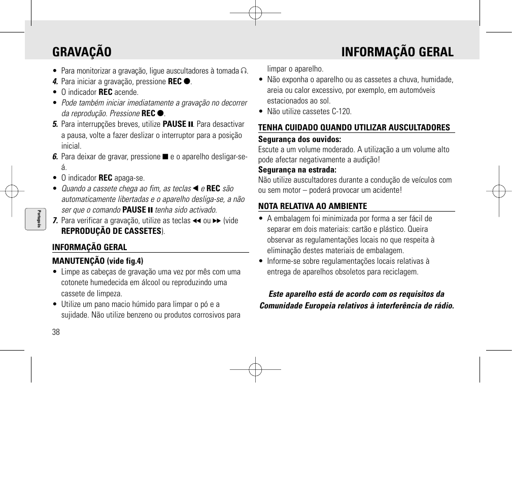 Gravação informação geral | Philips AQ6345/00 User Manual | Page 38 / 60