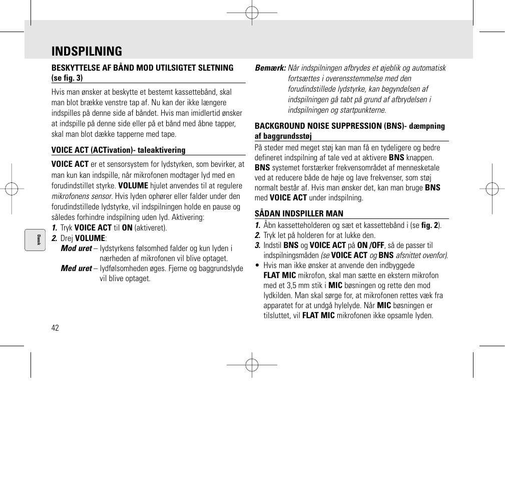 Indspilning | Philips AQ6345/00 User Manual | Page 42 / 60