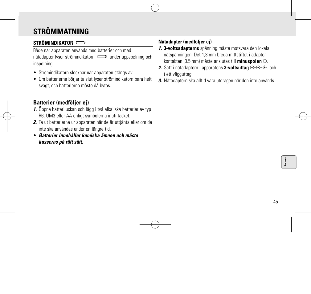 Strömmatning | Philips AQ6345/00 User Manual | Page 45 / 60