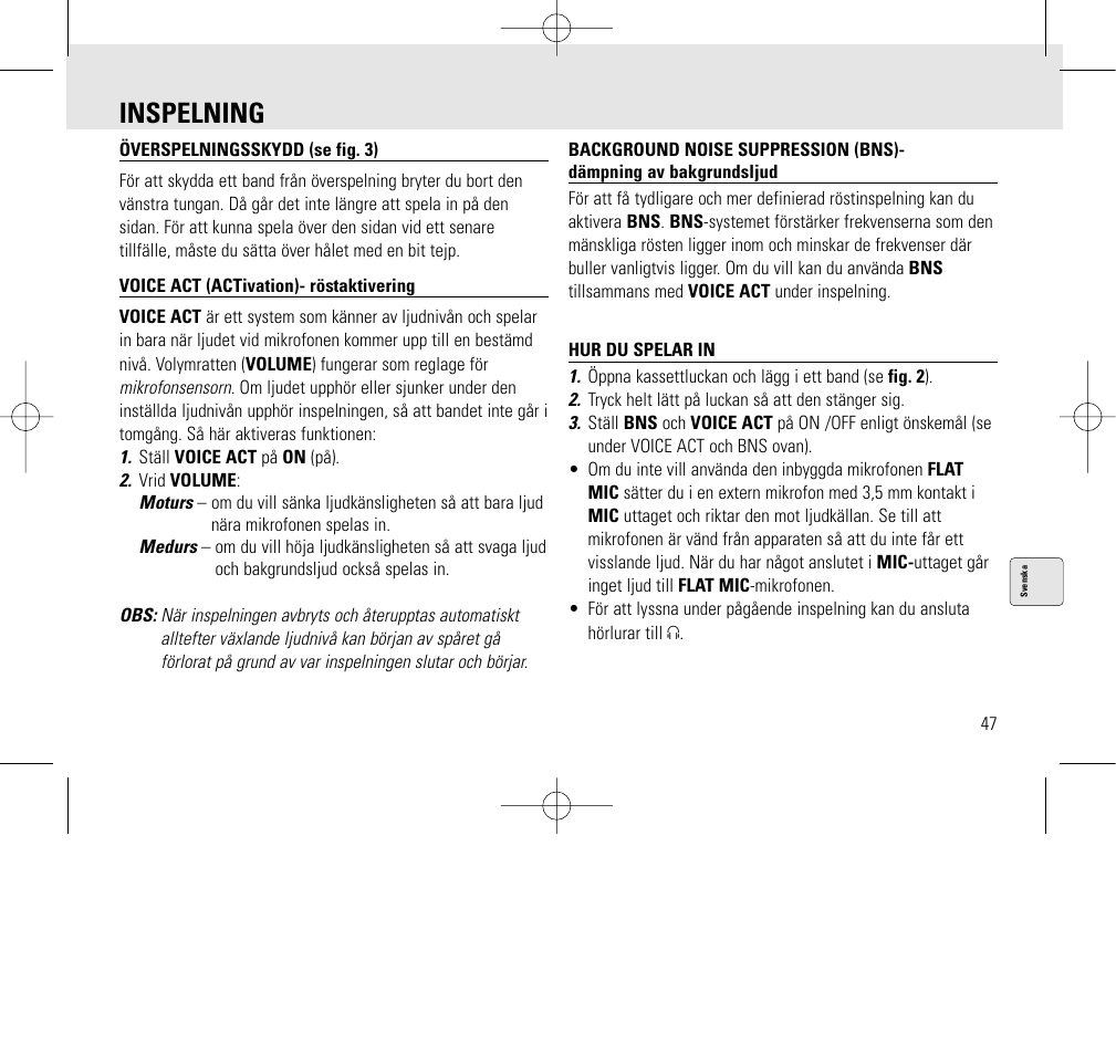 Inspelning | Philips AQ6345/00 User Manual | Page 47 / 60