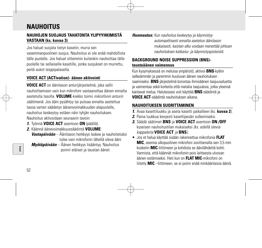 Nauhoitus | Philips AQ6345/00 User Manual | Page 52 / 60