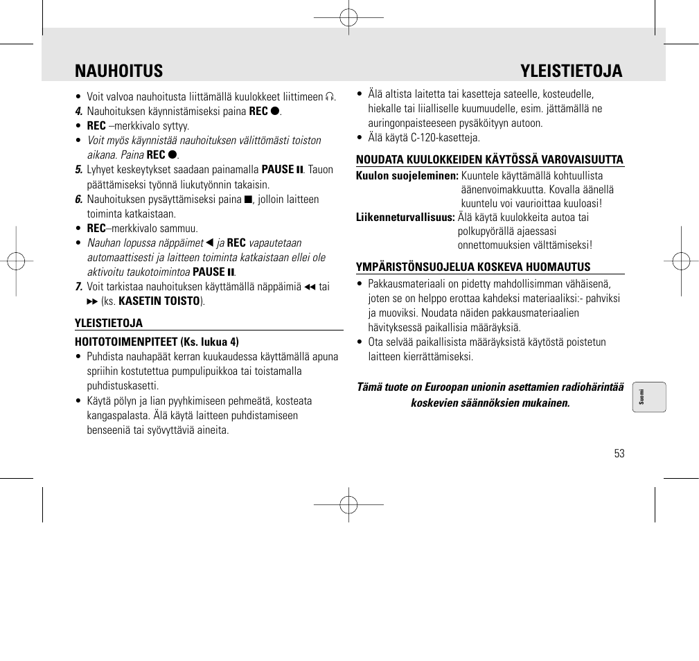 Nauhoitus yleistietoja | Philips AQ6345/00 User Manual | Page 53 / 60