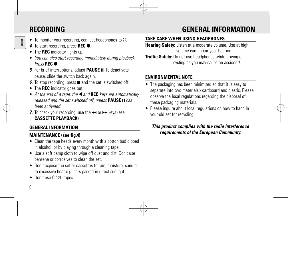 Recording general information | Philips AQ6345/00 User Manual | Page 8 / 60