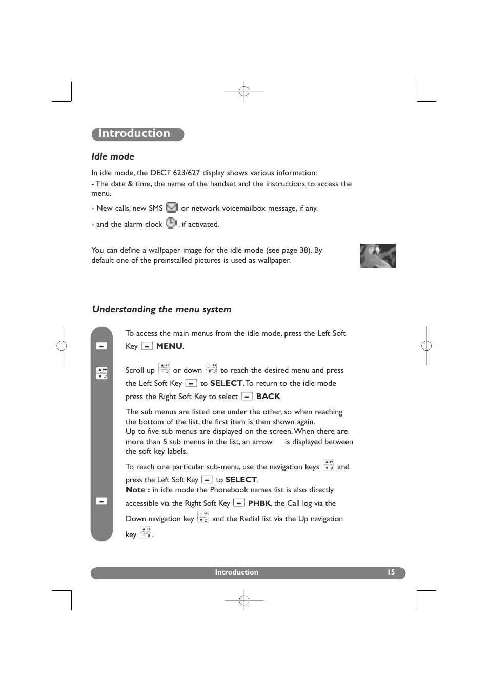 Introduction, Idle mode, Understanding the menu system | Philips DECT 627 User Manual | Page 16 / 58