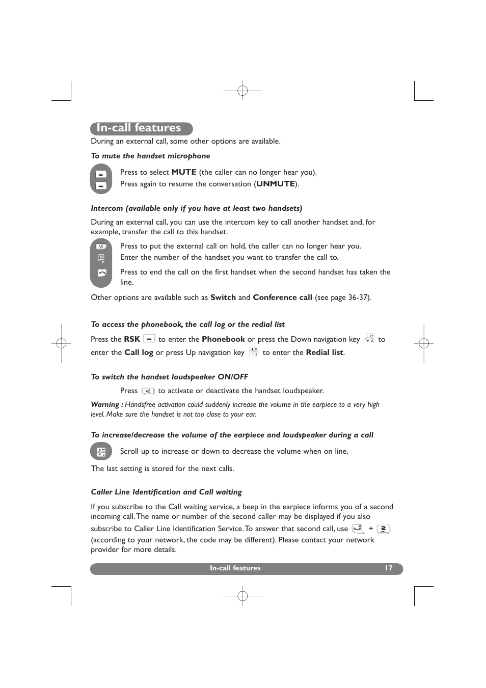 In-call features | Philips DECT 627 User Manual | Page 18 / 58