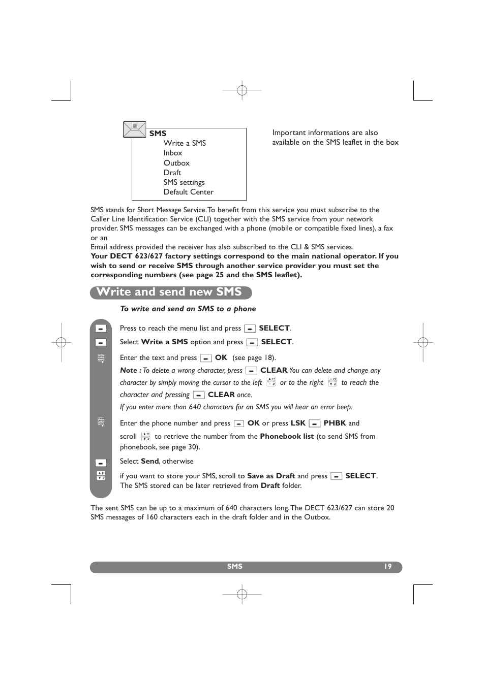 Write and send new sms | Philips DECT 627 User Manual | Page 20 / 58