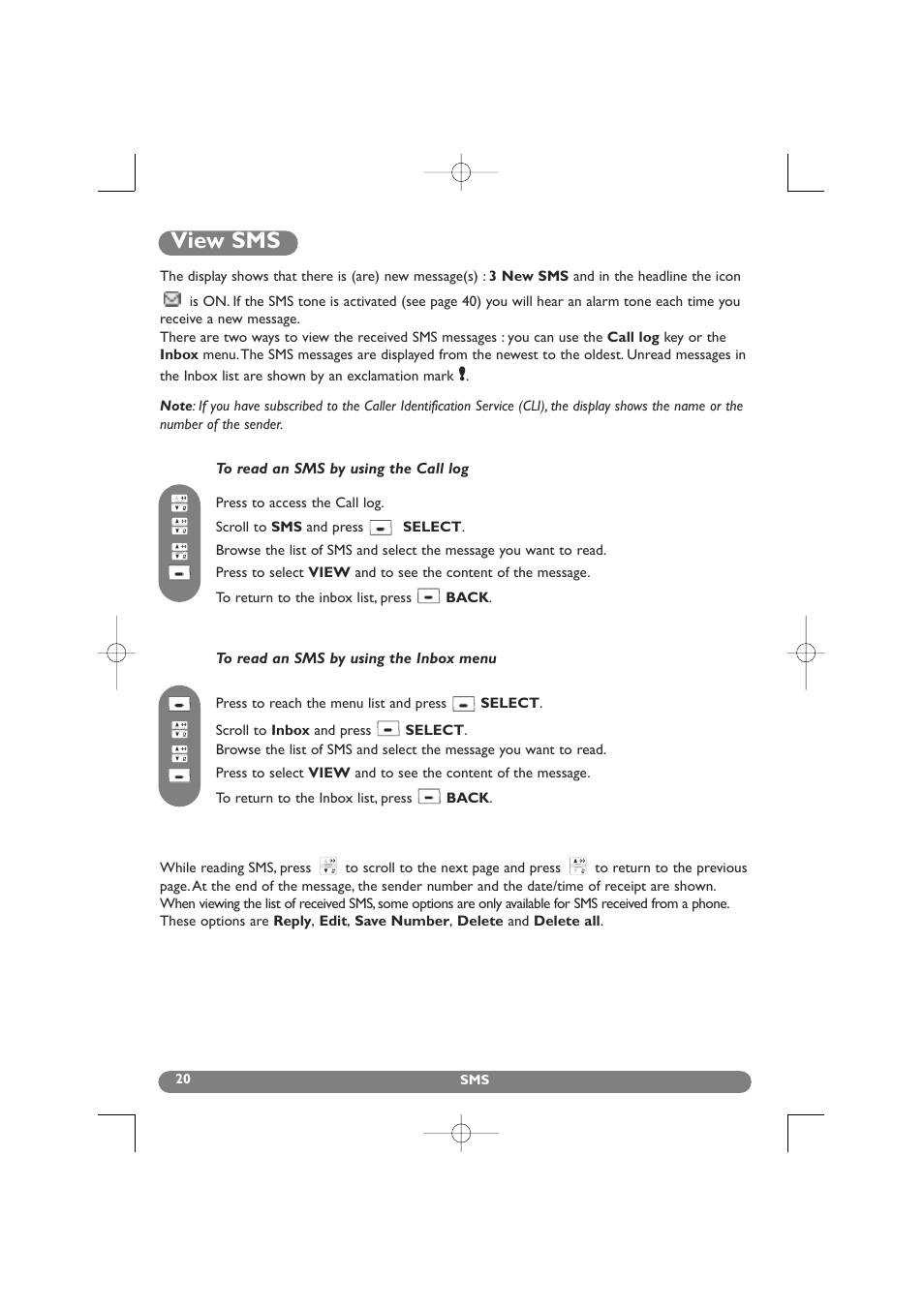 View sms | Philips DECT 627 User Manual | Page 21 / 58
