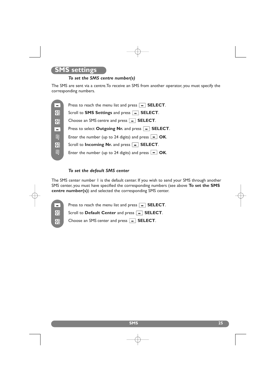 Sms settings | Philips DECT 627 User Manual | Page 26 / 58