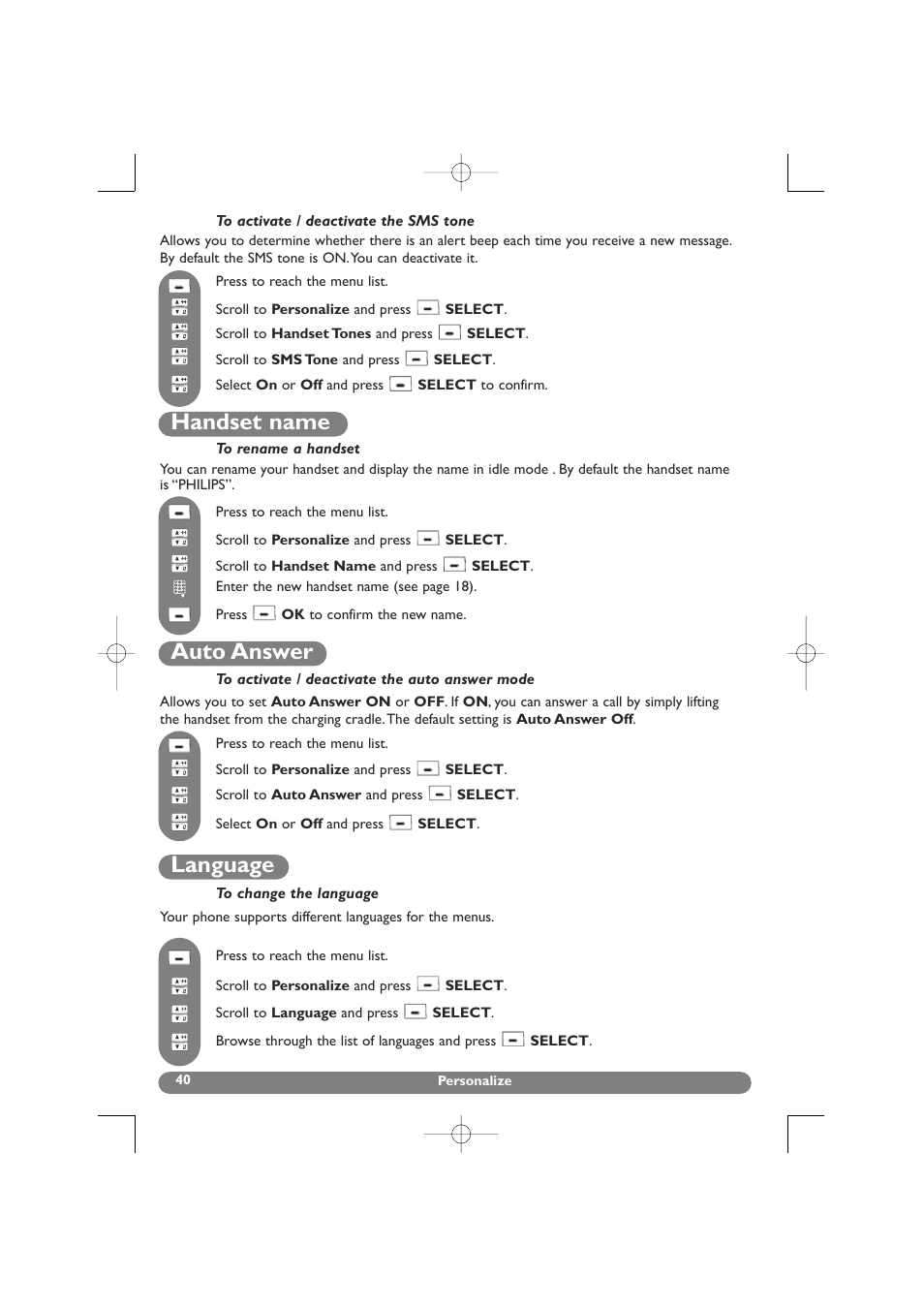 Handset name, Auto answer, Language | Philips DECT 627 User Manual | Page 41 / 58