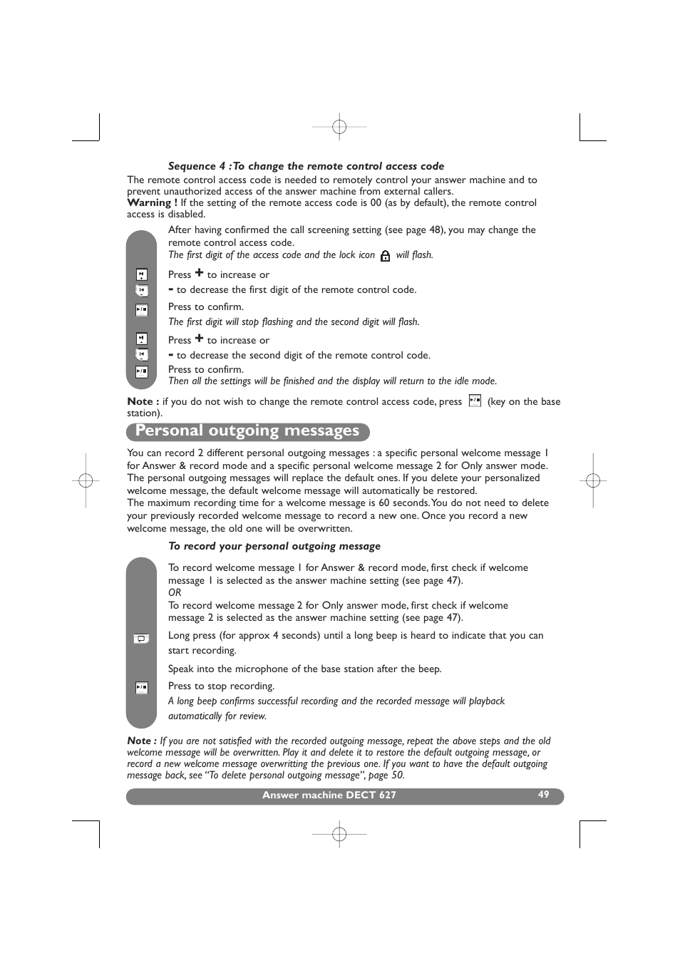 Personal outgoing messages, Outgoing messages | Philips DECT 627 User Manual | Page 50 / 58