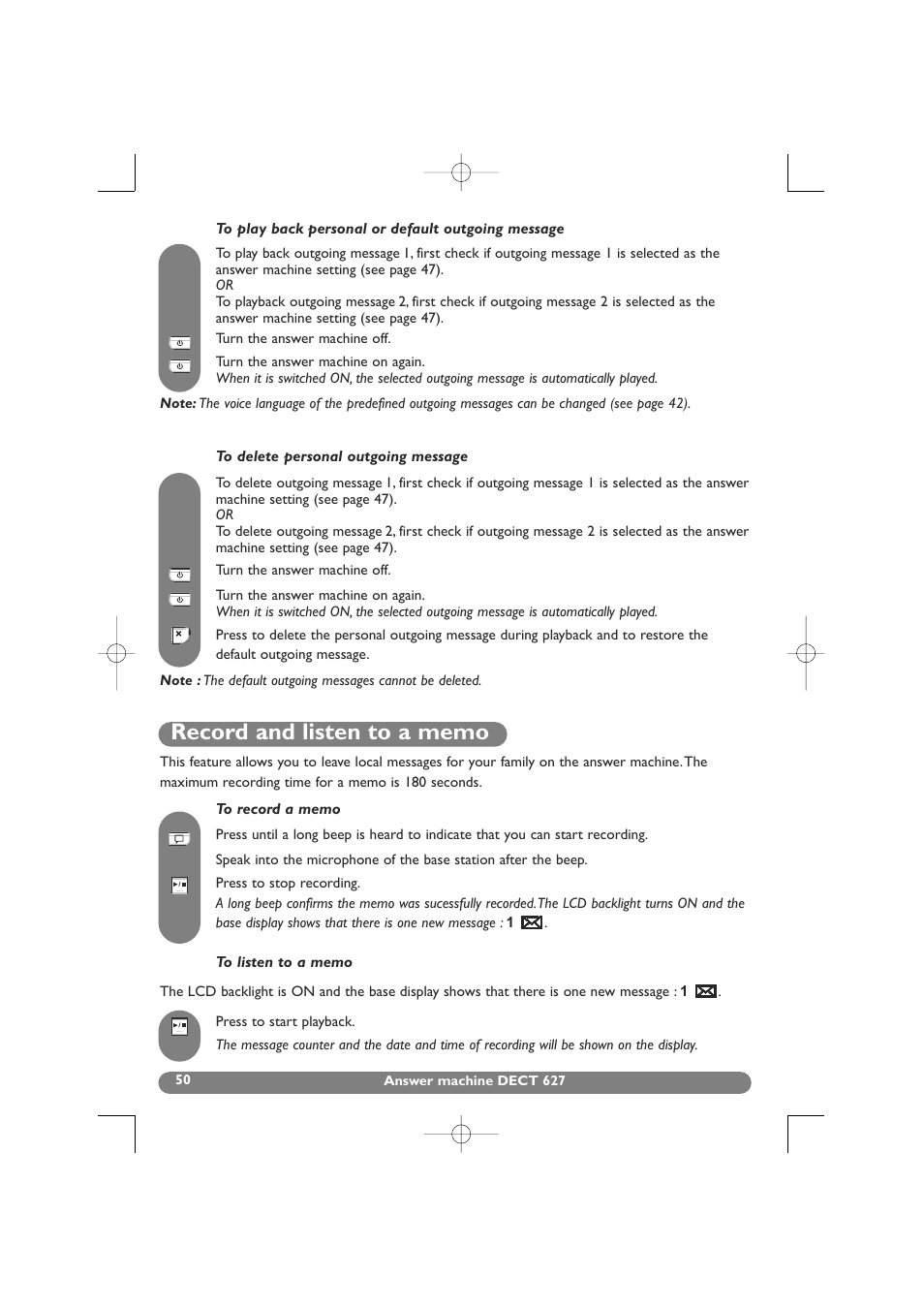 Record and listen to a memo | Philips DECT 627 User Manual | Page 51 / 58