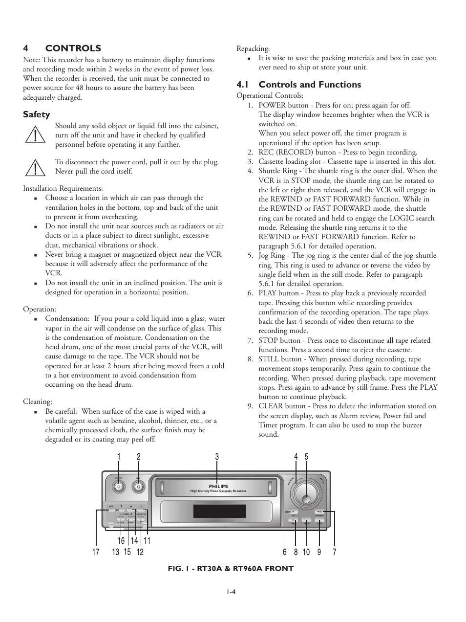 4controls, Safety, 1 controls and functions | Philips RT30A User Manual | Page 6 / 26