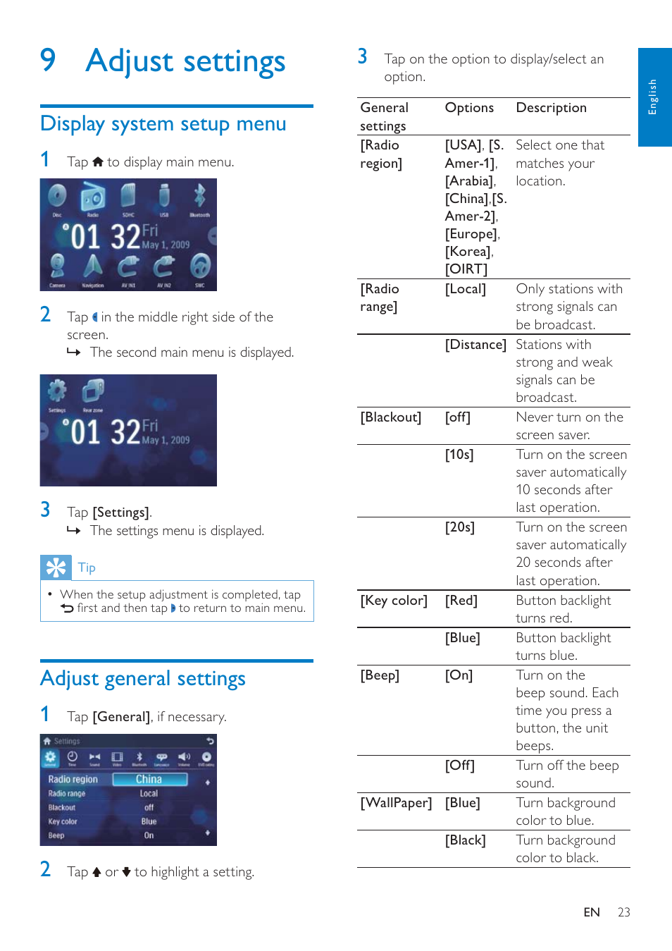 9 adjust settings | Philips CID3692 User Manual | Page 23 / 33