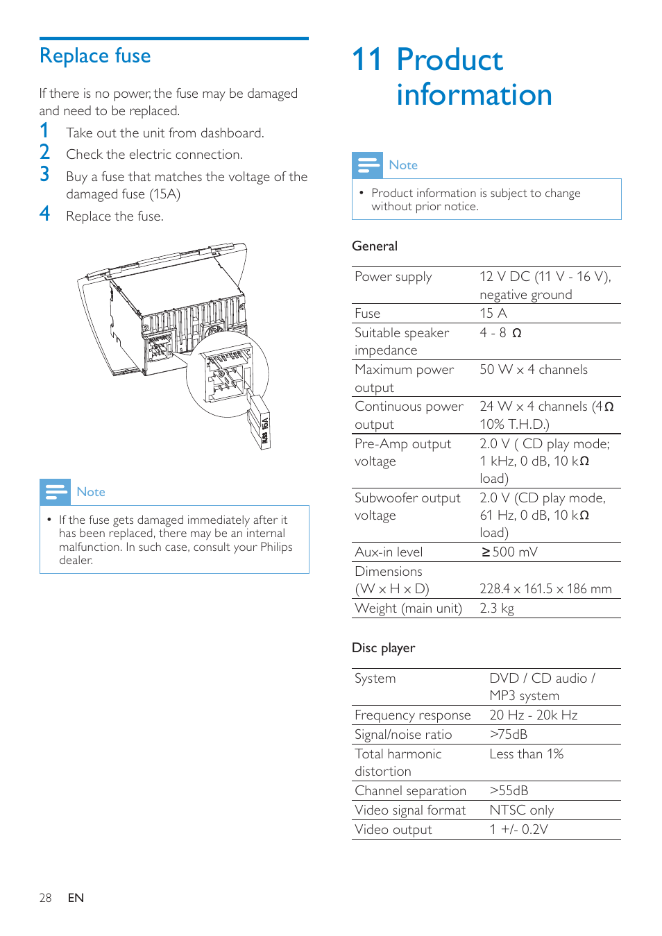 11 product information | Philips CID3692 User Manual | Page 28 / 33