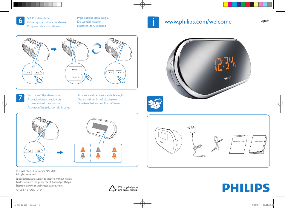 Philips AJ1003 User Manual | 2 pages