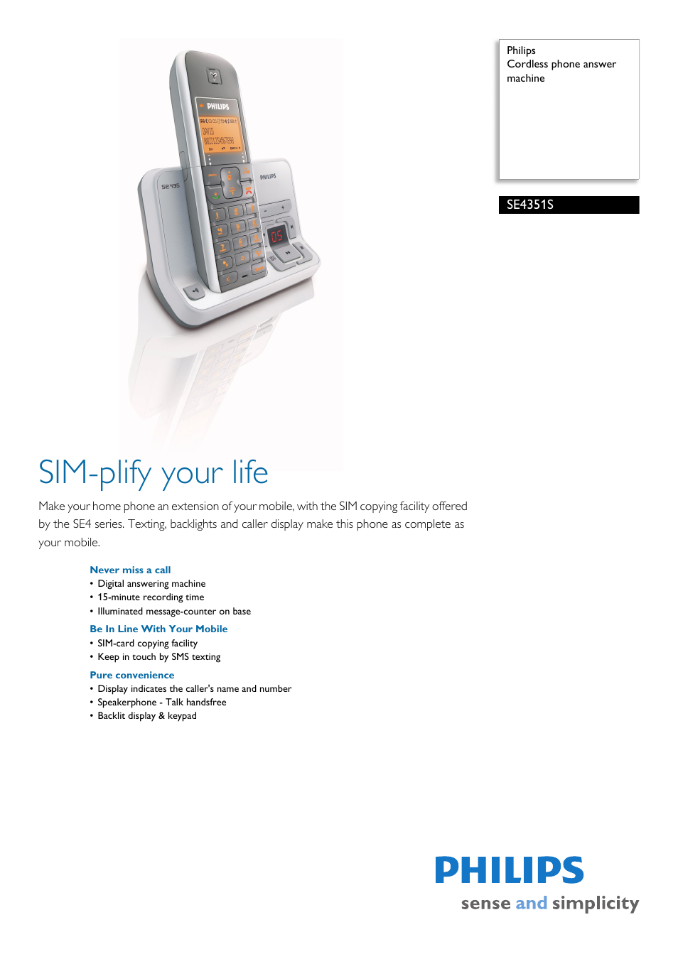 Philips SE4351S User Manual | 2 pages